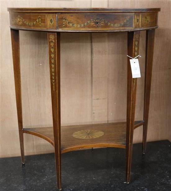 An Edwardian inlaid mahogany demi-lune console table W.66cm